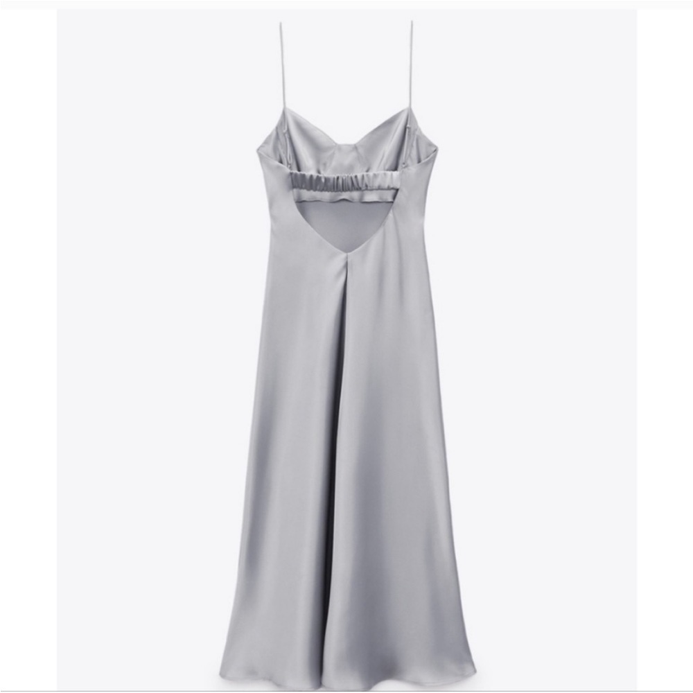 Zara Silver Satin Slip Dress - Picture 5 of 7